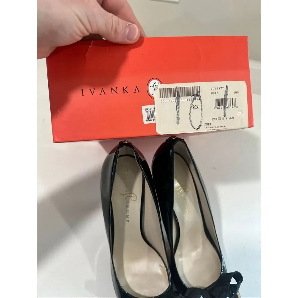 Ivanka Trump Black Patent Leather Peep Toe Pumps Bow 10